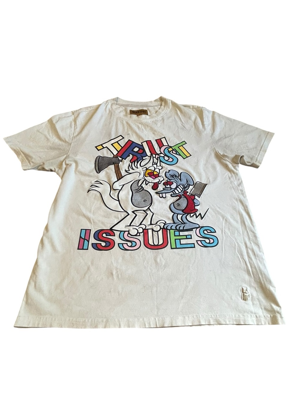 Makobi Trust Issues Graphic Tee White Small Streetwear Y2K